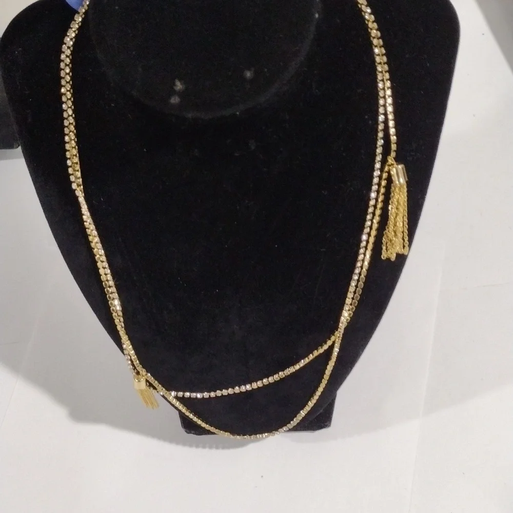 J.Crew Multi Strand Gold Necklace – Tassels & Crystal Accents Statement Jewelry